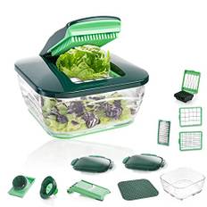Genius Nicer Dicer Chef (18-teilig) Gemüseschneider mit Glasschüssel & Tomaten-Gemüse-Schneider aus dem TV - Zerkleinerer Obstschneider Zwiebelschneider Spiralschneider, Mintgrün