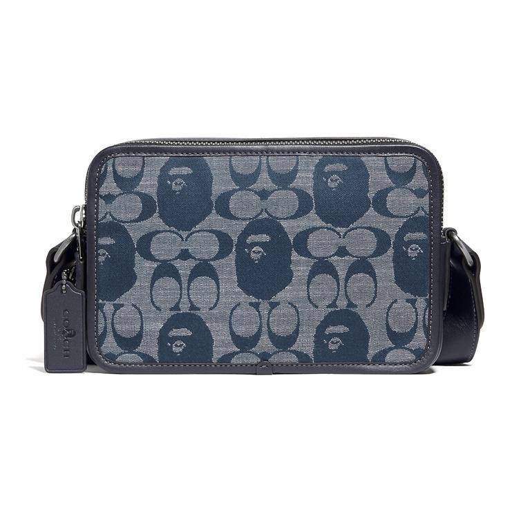 Coach X Bape Black Box Crossbody 23 Floral Jacquard Fabric With Leather Medium Shoulder Bag Unisex Crossbody Bag Denim-Blue C5827-V5CMB Basic Set (Bag+Dust Bag)