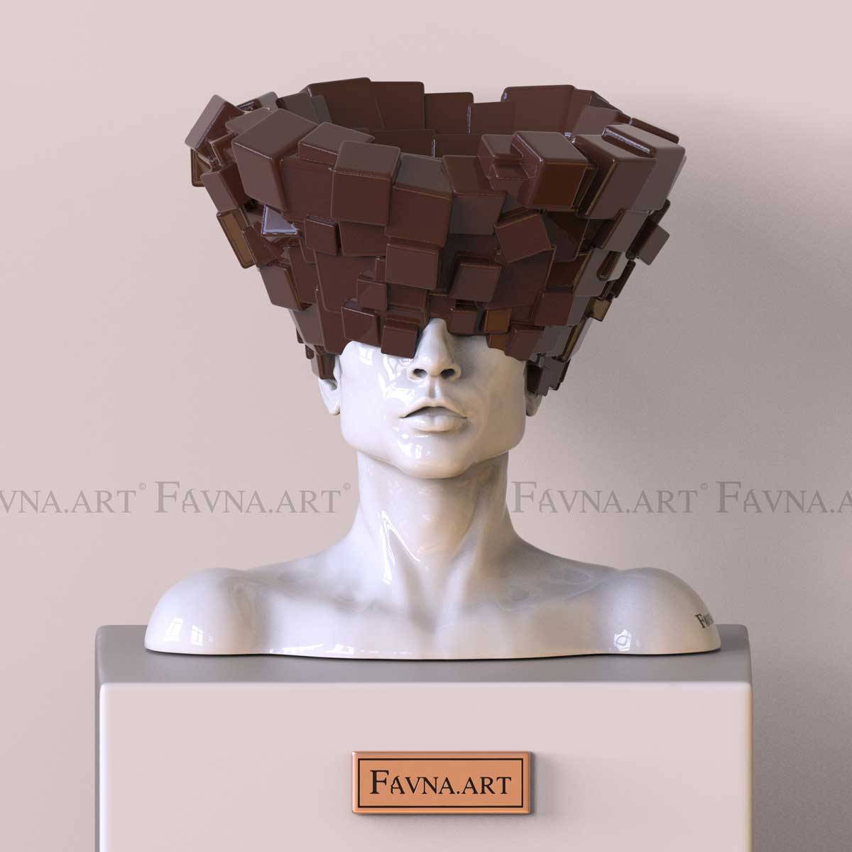Male Bust Sculpture “Thoughts” – Barbie Pink - H: 41 cm | 16.5 ′′ / Brown (H: 41 cm | 16.5 ′′)
