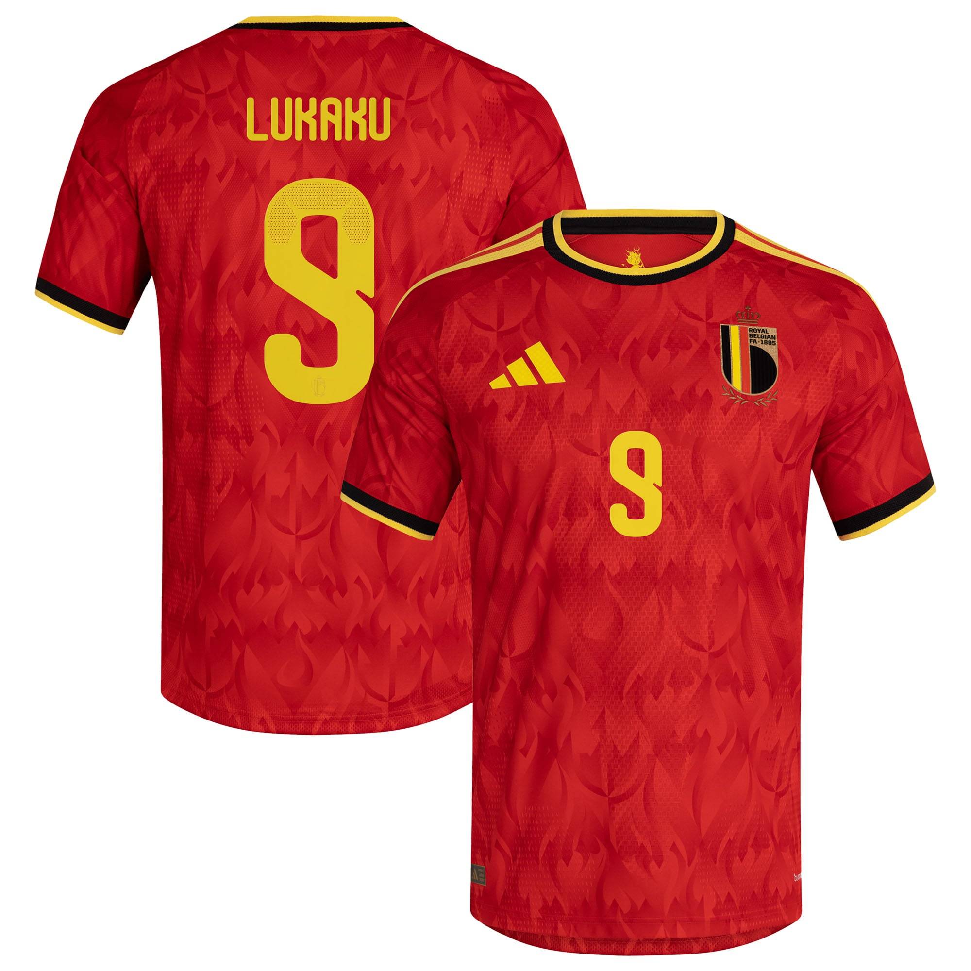 Belgium adidas Home Authentic Shirt 2026 with Lukaku 9 printing