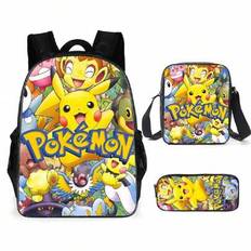 Back To School 2025 Pikachu Backpack Set 3 PiecesAnime Cartoon Rucksack With Shoulder Bag & Pencil Case Kawaii Cute Lightweight Durable School Bag Gif - Multicolor