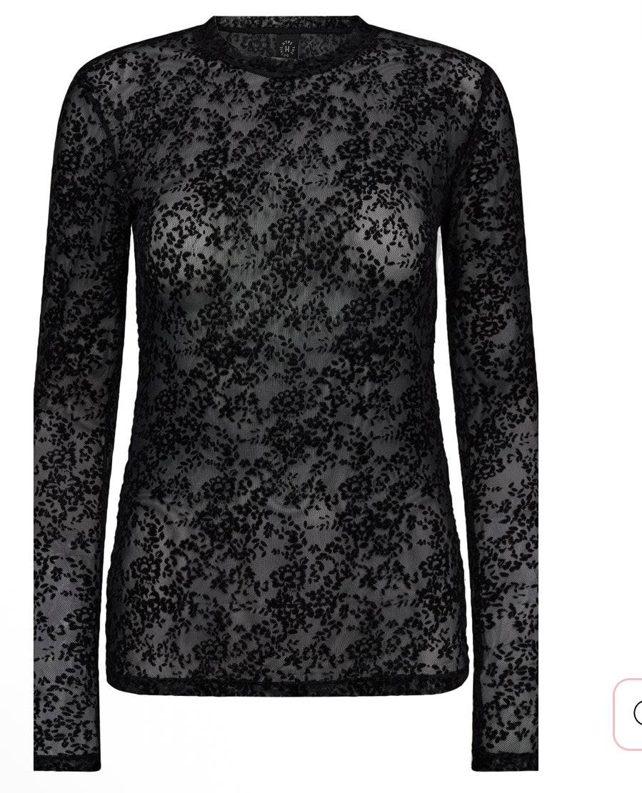 HTD LACE BLUSE MESH BLACK - S