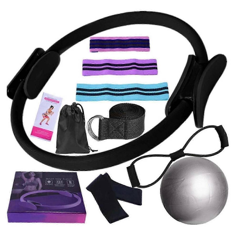 (Black) 11pcs Pilates Kit Essential Set for Women with Pilates Ring, Ball, Resistance Bands & More for Home Workouts Versatile Resistance Levels