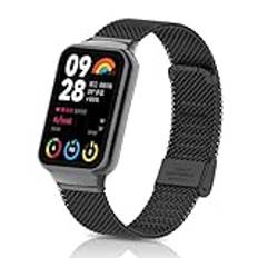 KeeFos Armband för Xiaomi Mi Band 8 Pro/Smart Band 8 Pro, nättyg rostfritt stål metall klockarmband, ersättningsband för Xiaomi Mi Band 8 Pro/Smart Band 8 Pro – svart