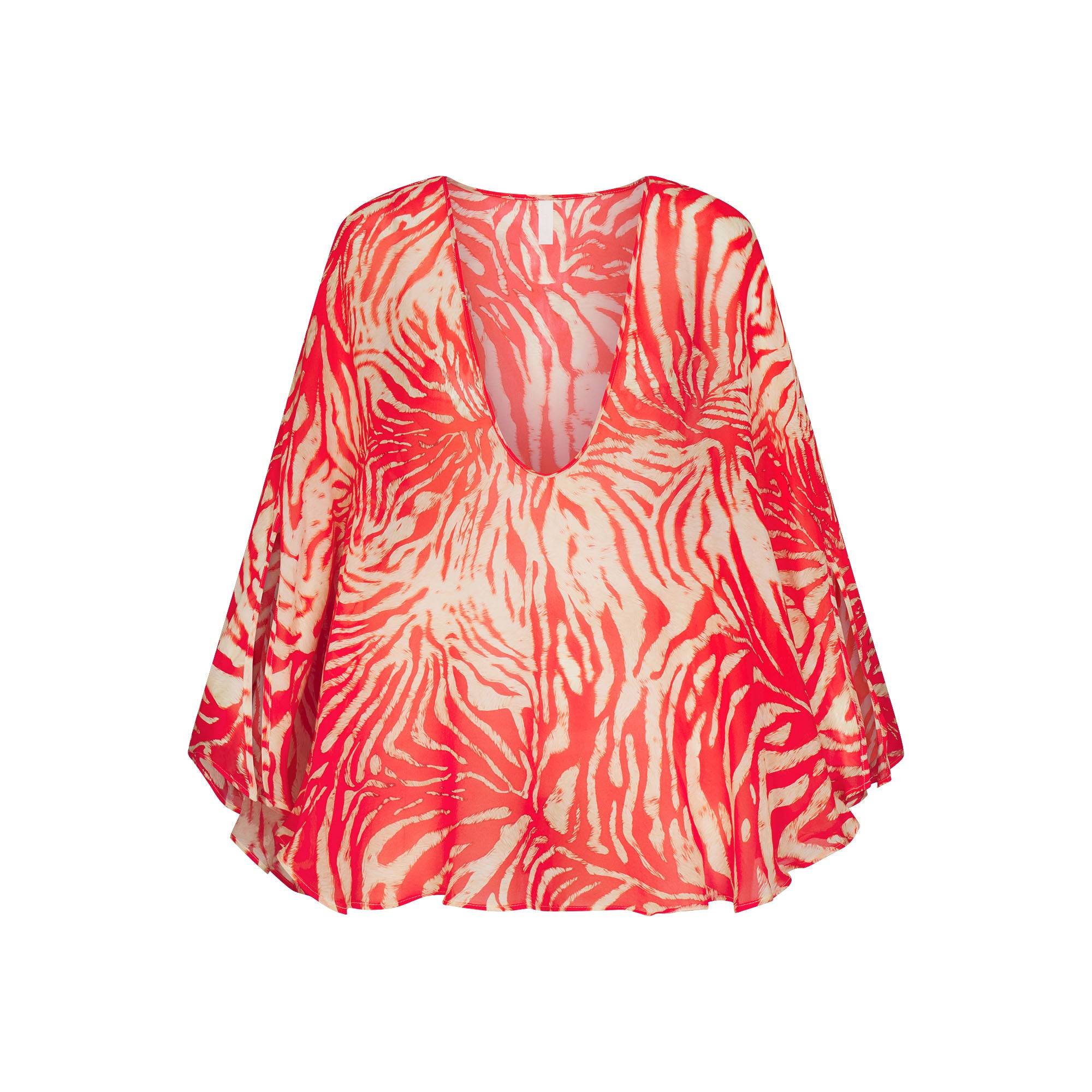 SKIMS Sheer Mini Kaftan | Red | 2XS | Swim Cover-Ups
