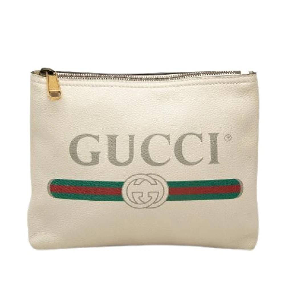 Gucci Vintage Pre-owned Printed Leather Clutch - Vintage - Dame - Hvid - ONE SIZE - Læder