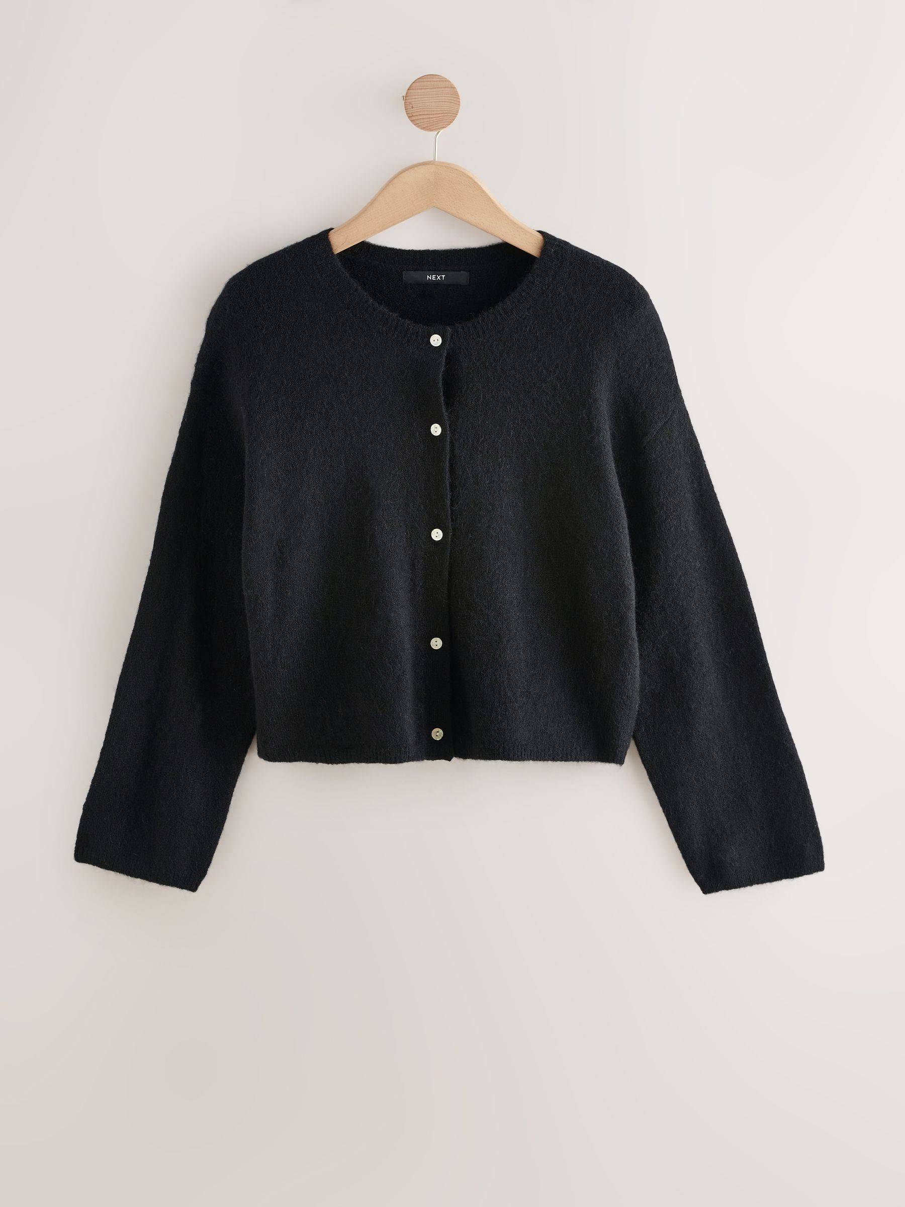 Next Black Soft Touch Crew Neck Knitted Cardigan With Alpaca