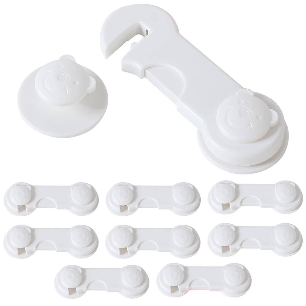 TKY Drawer Door Set of Bear Design Locks, Locks, Earthquake-Resistant Stoppers, 12, (White) vit