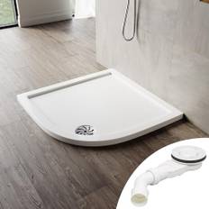 SONNI Oval duschbricka 90 x 90 x 4 cm – duschkar med låg profil med 550 mm radie, extra platt, SMC, inklusive avloppsbeslag