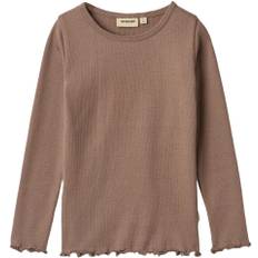 Wheat Langærmet Rib Tshirt Ida Str 122/7y - Toffee Brown Langærmede T-shirts Bomuld hos Magasin