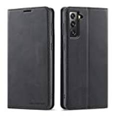 QLTYPRI Fodral till Samsung Galaxy S21 Plus 5G, premium PU-läderfodral TPU stötfångare med korthållare ställ dold magnetisk adsorption flip plånbok fodral för Samsung Galaxy S21 Plus 5G – svart