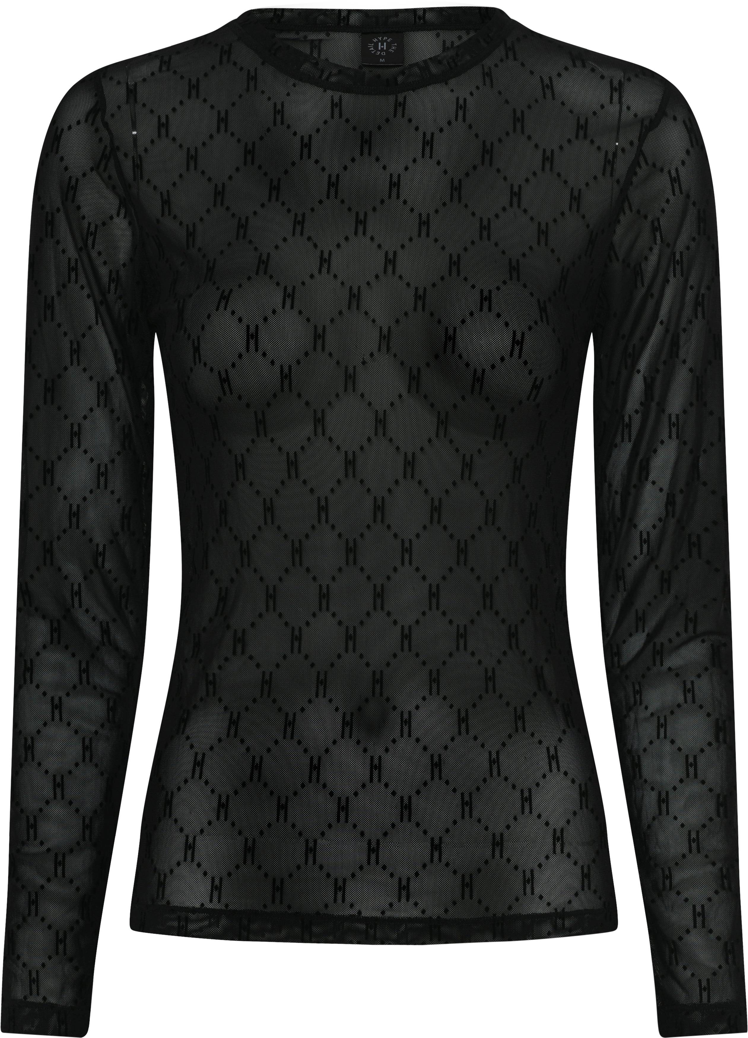 HTD Logo Mesh Bluse, Sort - S