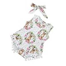 TENDYCOCO 1 Set Påsk Jumpsuit Spädbarn Flickor Kläder Baby Romper Vit Bodysuit Vit Dam Klänning Spädbarn Vinter Kostym Klänningar Påsk Baby Kanin Outfits Polyester Baby Girl Jumpsuits