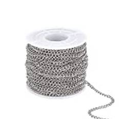 PH PandaHall 82 fot silverkedja rostfritt stål kedja halsband kedja 4 mm smycken kedja hantverk kedjor kedjekedjor för armband smyckestillverkning gör-det-själv hantverk
