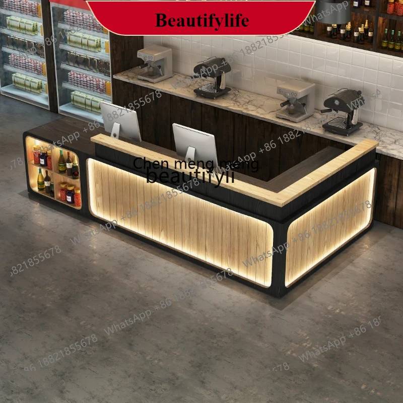 G153 Retro Industrial Style Cashier Desk Milk Tea Shop Bar Restaurant Reception Desk L-Shaped Corner