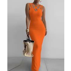 Asymmetrical Neck Criss Cross Maxi Skims Dress