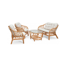 Hillerstorp loungesæt i rattan og canvas - Natur/Off-white