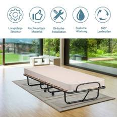Bärbar gästsäng på hjul med memory foam madrass 80 x 190 x 33 cm ljus beige tillverkad i Italien Ursprung: Italien