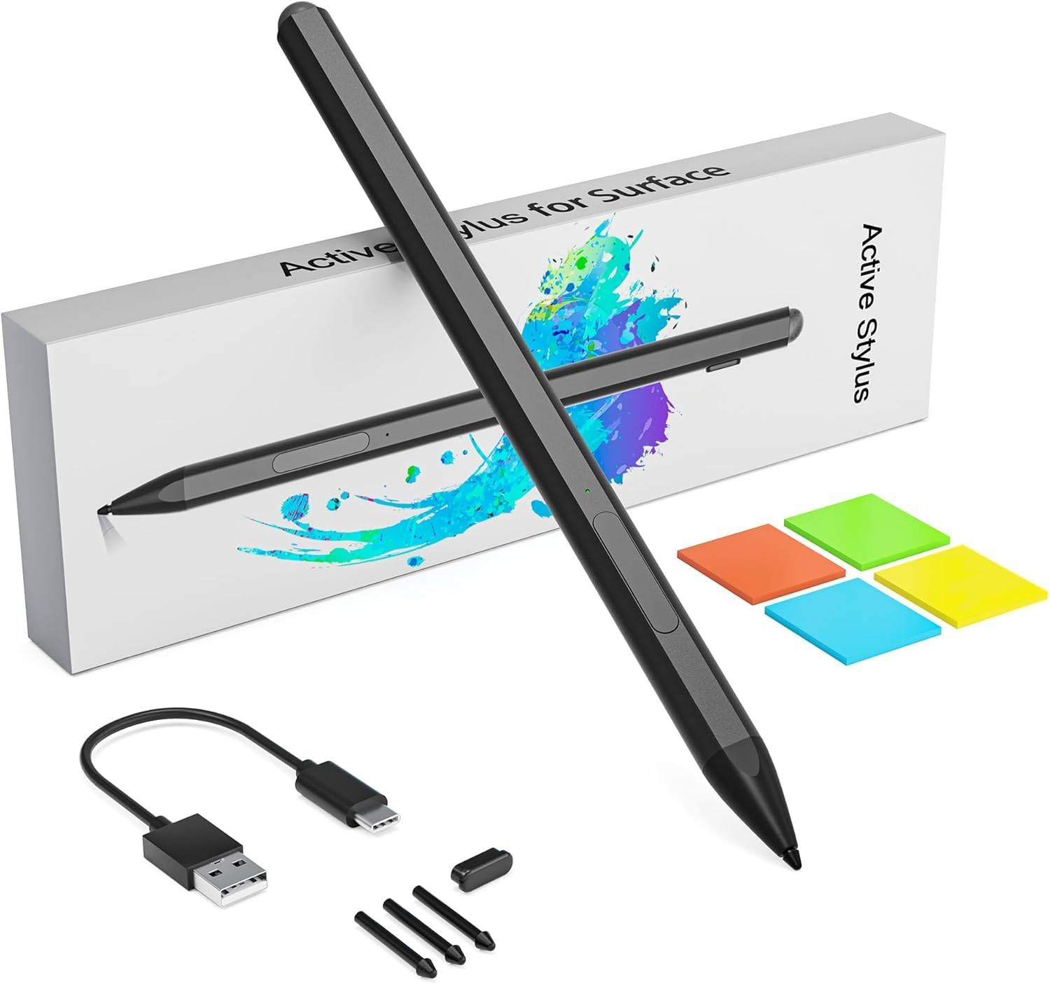 Microsoft Surface Pen Surface Pen Stylus för Surface Pro Snabb Ritning och Surface Stylus för Surface Go - 11/9/10/8/X/7/6/5/4/3, USB-C Laddning, svart