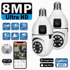 8MP E27 Bulb WIFI Camera 8X Zoom Dual Lens Indoor Surveillance Human Tracking Wireless Two-way Audio Cameras Color Night Vision