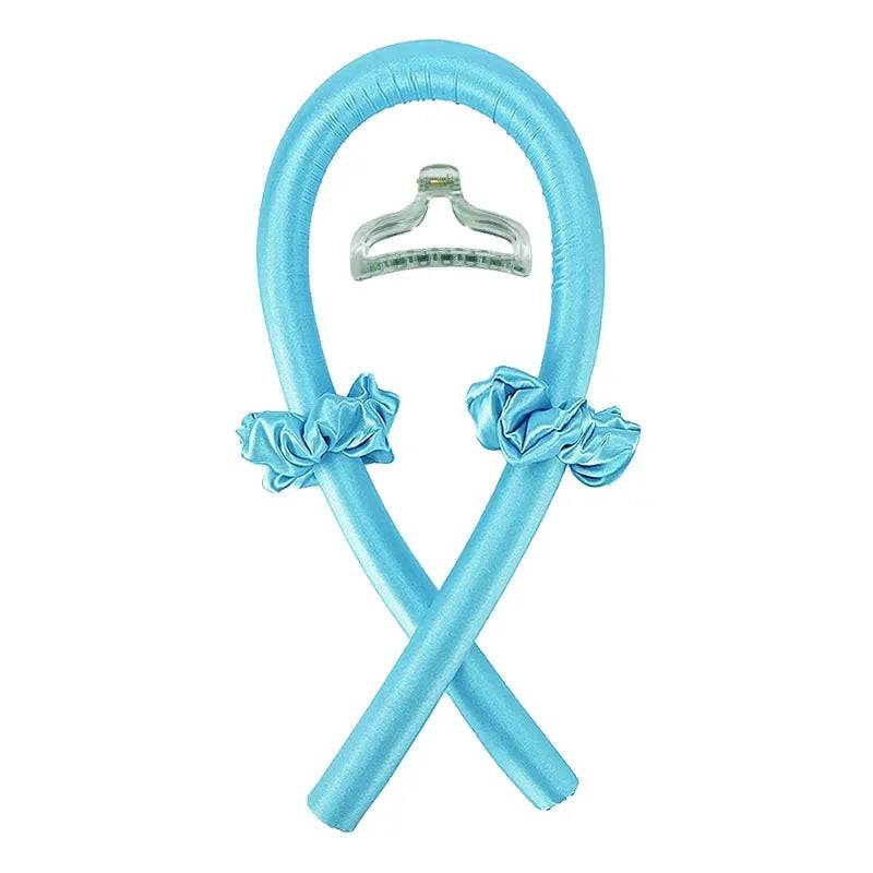 Heatless Curling Rod Headband No Heat Silk Curls Ribbon Hair Rollers Sleeping Soft Headband Lazy Hair Curlers Hair Styling Tools - Blue with Clip / CHINA