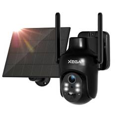 Xega Überwachungskamera Aussen, HD PTZ Kabellos IP Kamera Überwachung Außen Akku mit Solarpanel, IR-Nachtsicht, PIR Personenerkennung, 2 Wege Audio, IP66 Wasserdicht, 2,4GHz WiFi