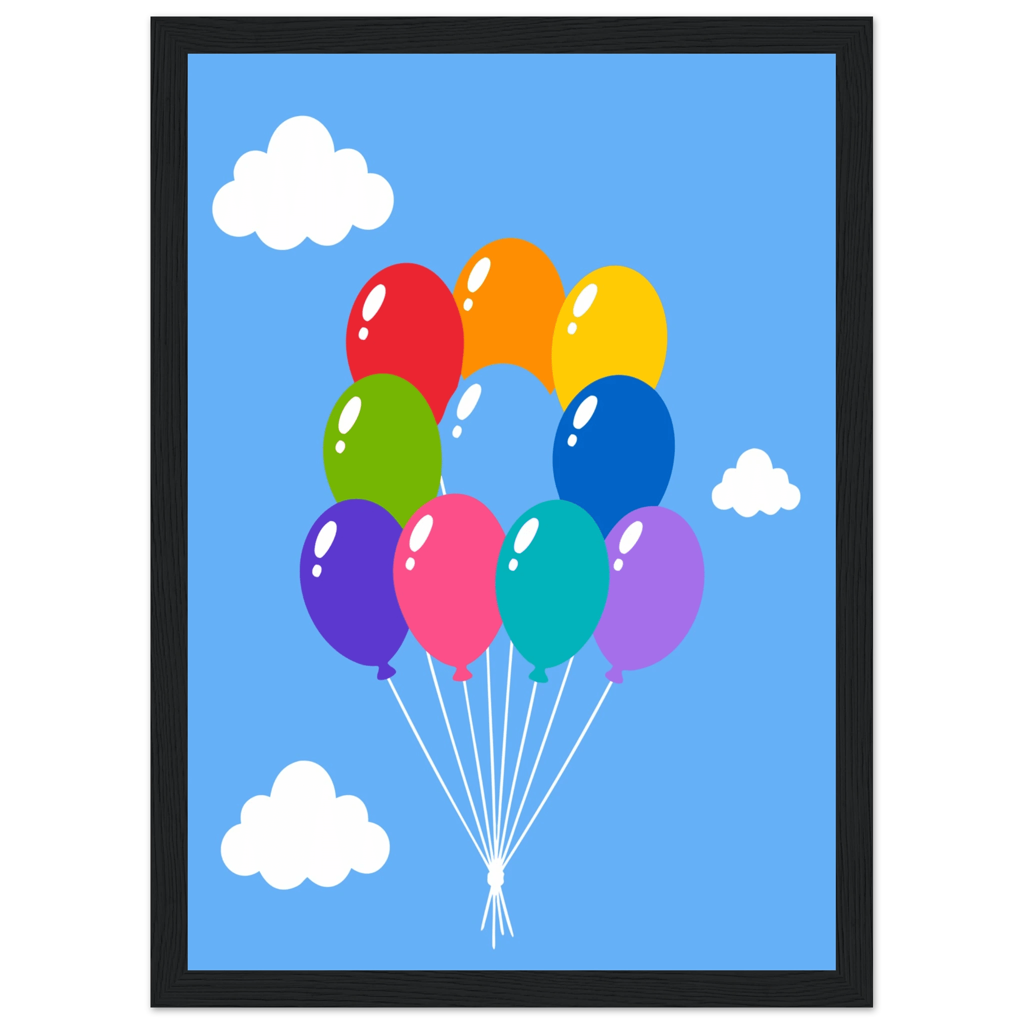 Färgglada ballonger poster-21x29.7 cm / 8x12" / Med ram / Svart