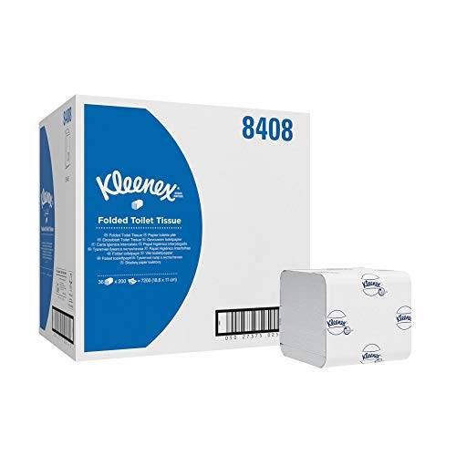 Kleenex Toalettpapper 8408 – 2-lagers toalettpapper i stora förpackningar – 36 förpackningar x 200 ark (7 200 ark), mjukt och bekvämt, enkelark