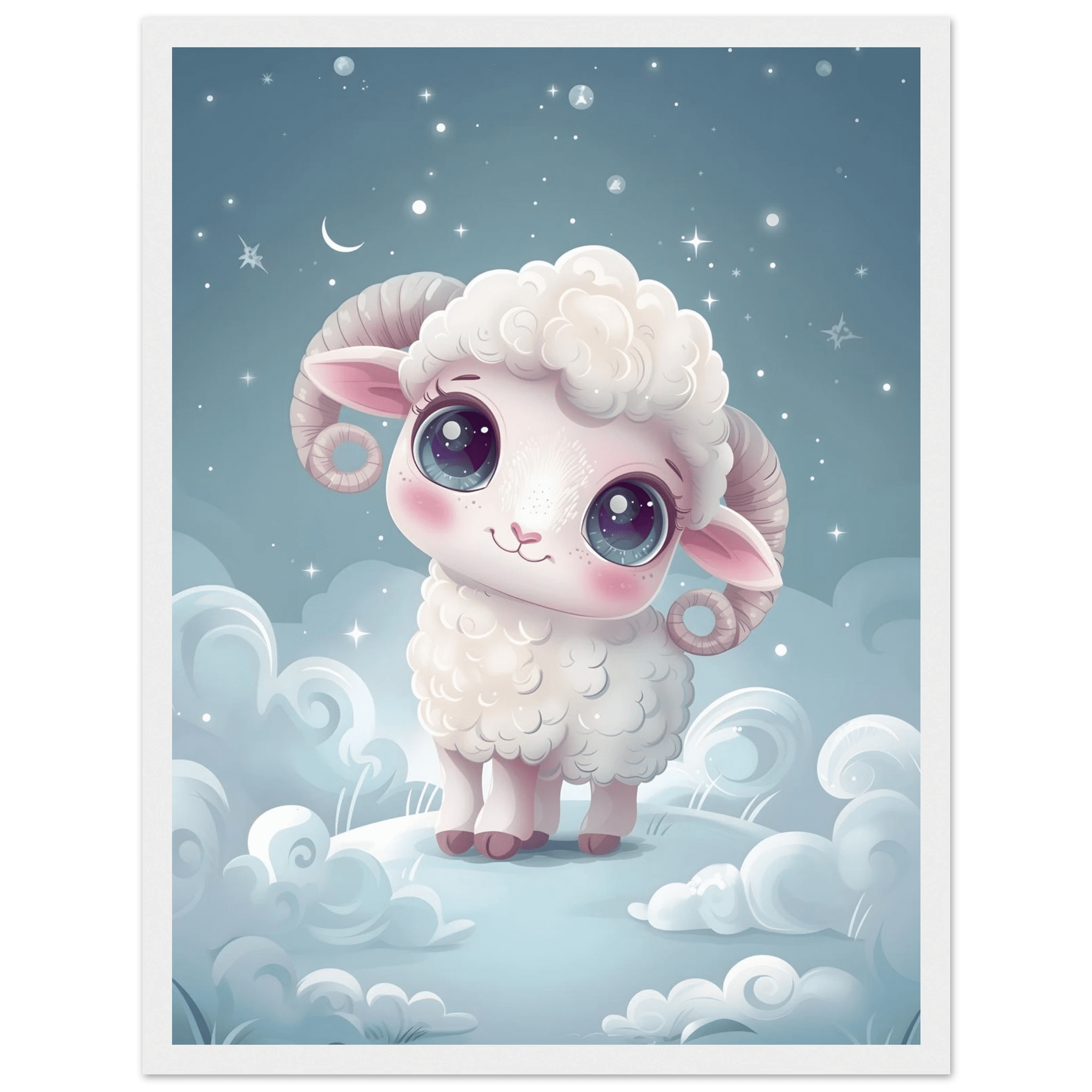 Fårposter-30x40 cm / 12x16″ / Med ram / Vit