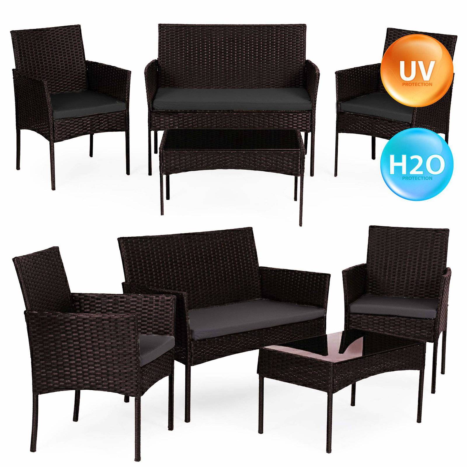 Rattan havemøbelsæt – bord, bænk, 2 stole
