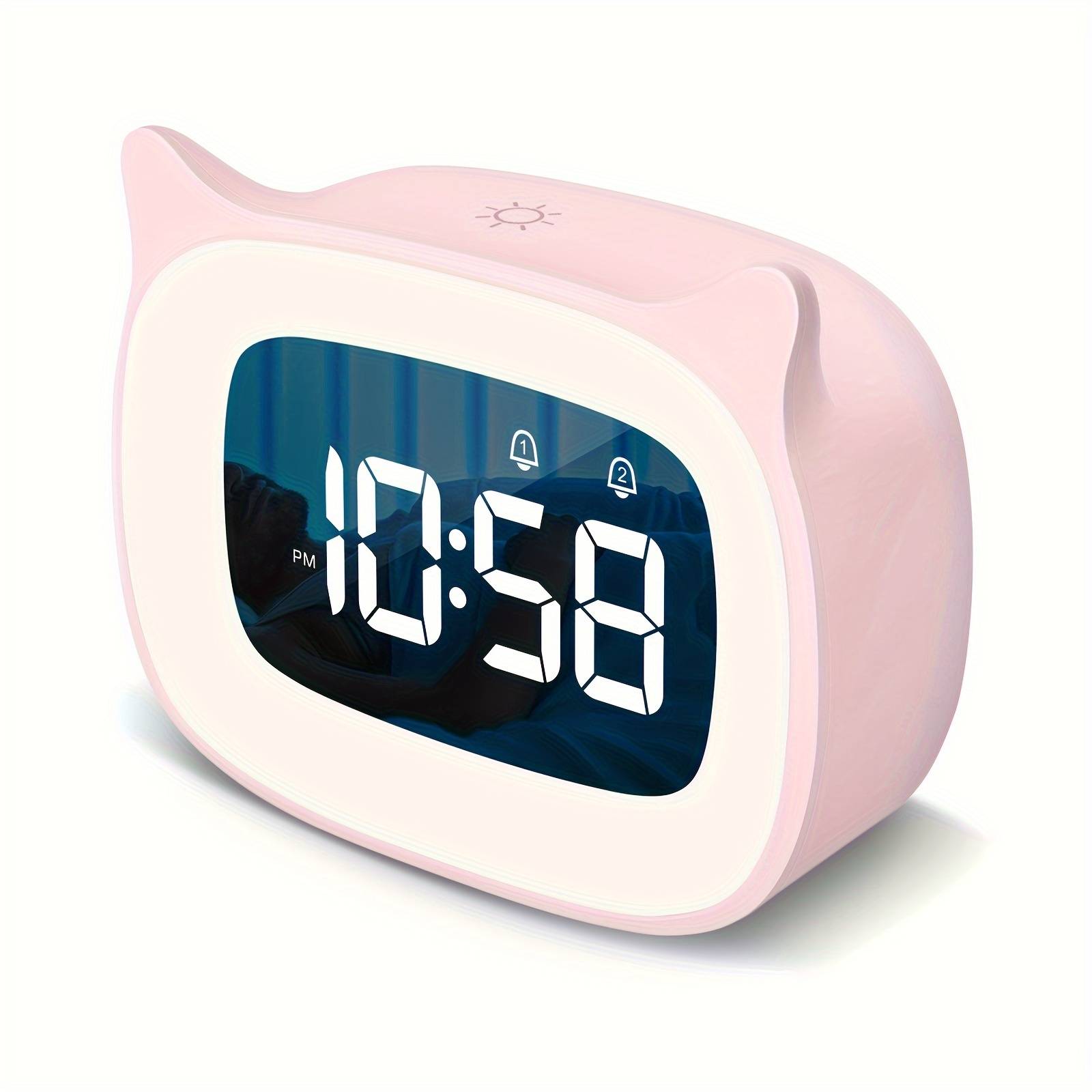 1pc Alarm Clock With Night Light & 18 Ringtones, Rechargeable, Cute Cat Ear Clock For Room, Ideal Present For Birthday & School Opening, Digital Clock For Bedroom (pink)