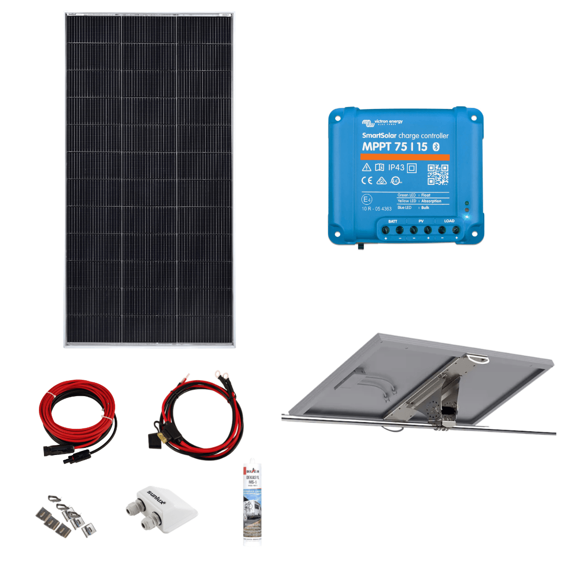 Solcellspaket för båt 200W HJT Bifacial Victron Smart Solar MPPT, tiltbart fäste