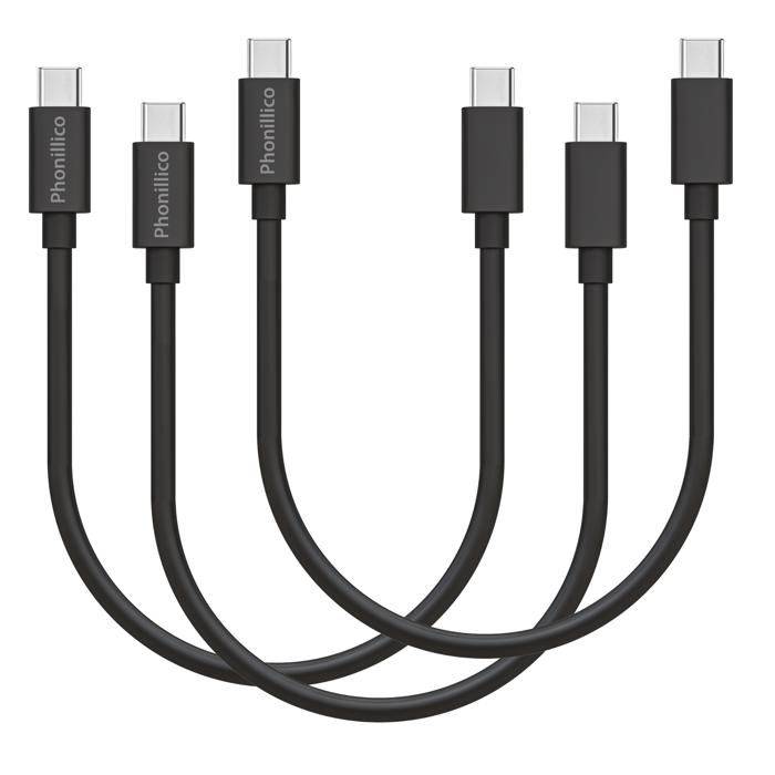 Set of 3 Cables 20cm USB-C USB-C Black for Honor Magic 6 / Magic 6 Lite / Magic 6 Pro Phonillico®