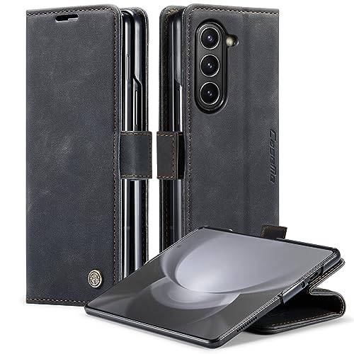Cracedily Skal för Samsung Galaxy Z Fold 6 Case, Läderfodral Plånbok Skal, [TPU-skal] [Kortplatser] [Kickstand] stöttåligt folio flipfodral Wallet Leather Cover för Samsung Galaxy Z Fold6, Svart