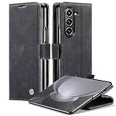 Cracedily Skal för Samsung Galaxy Z Fold 6 Case, Läderfodral Plånbok Skal, [TPU-skal] [Kortplatser] [Kickstand] stöttåligt folio flipfodral Wallet Leather Cover för Samsung Galaxy Z Fold6, Svart