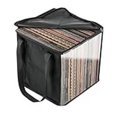 Vinylalbumförvaring – musiksamlingslåda | Resistent skivorganiserarförvaring, hopfällbar förvaringslåda med lockhandtag, vinylskivhållare för värdefull albumsamling resor, Svart, Refer to description,