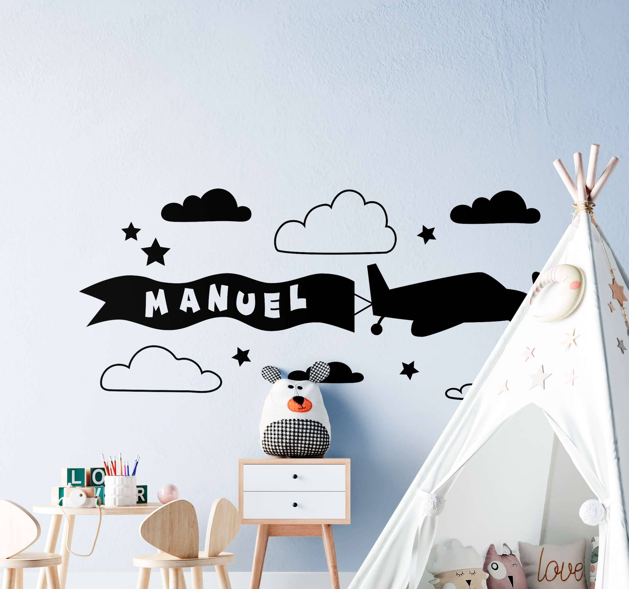 Plan ritning namn med moln illustration vägg konst dekal
