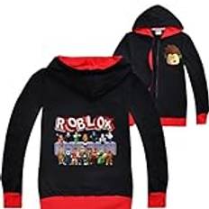 Roblox-jacka för pojkar och flickor, med dragkedja, tröja för tonåringar, huvtröja, långärmad t-shirt i bomull, sporttoppar/löparkläder för hösten, Svart1, 7-8 år