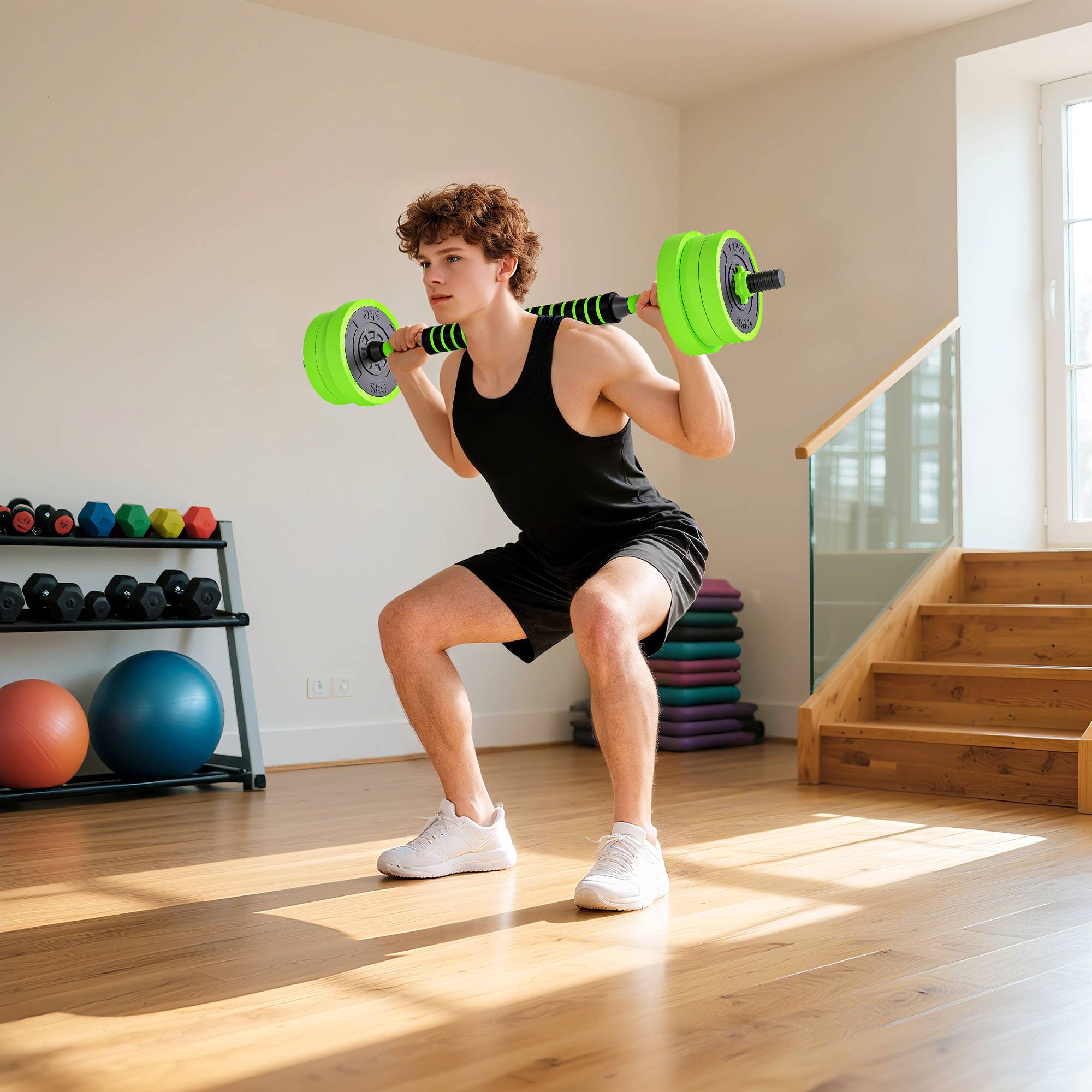 4 i 1 håndvægtsæt 20 kg justerbare håndvægte og vægtstang kettlebell push-up håndtag professionel håndvægt styrketræning og vægtløftning til hjemmefitness.