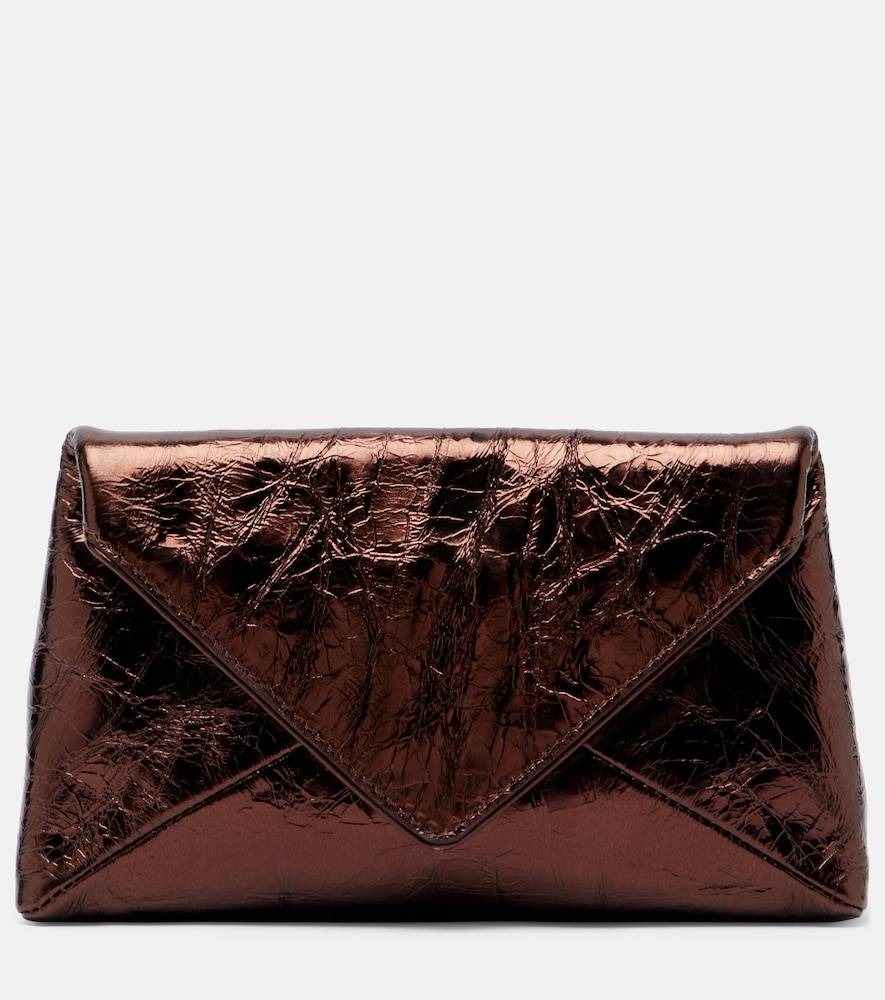 Dries Van Noten Envelope Small metallic leather clutch.