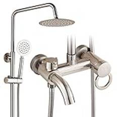 Duschhuvud Duschkran Väggmontering, 304 Rostfritt stål Duschsystem 8 tums duschhuvud med handspray, 3 Funktionskombo duschuppsättning för badrum, borstat nickel, A (färg: a) (a) dusch ui