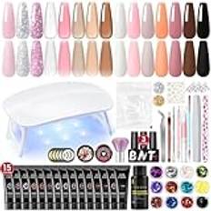 COSCELIA Nail Gel Kit Komplett med lampa, 15x16ML Poly Nail Extension Gel Glitter Rosa Vit Transparent Snabbbyggande Akrylgel Poly Nagel Gel Förlängning, Bas och Topplack Lösnaglar för Nagel Manikyr