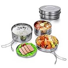 Lixada Camping köksredskap set 4 delar rostfritt stål camping kruka kompakt vikbar campingservis gryta för picknick camping matlagning set backpacking camping vandring