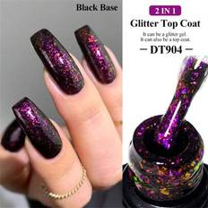 7ML Chameleon Sparkly Glitter 2-i-1 Top Coat Guldfolieeffekt Nagelkonst Gel Nagellack Soak Off Semi-Permanent Lack För Naglar DIY - Multifärgad