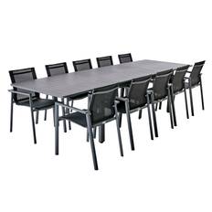 Brafab Lomma & Delia spisebordsæt Antracit/antracit 10 stole & bord 180-300 x 100 cm