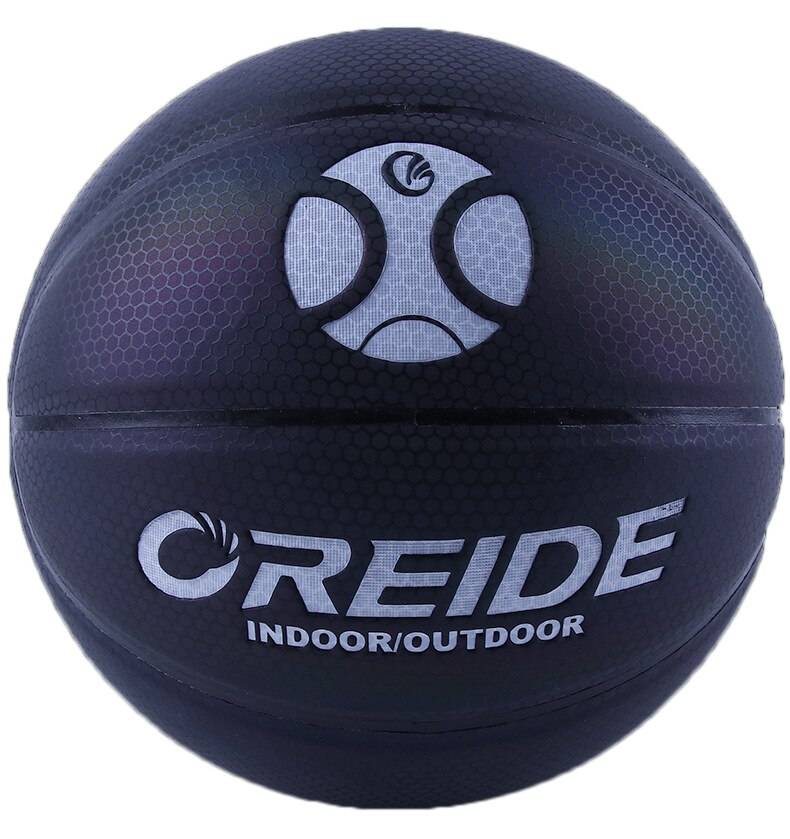 Storlek 75 lysande basketboll holografisk reflekterande upplyst blixtboll pu slitstarkt glödande basket natt sport spel - Storlek 7 svart