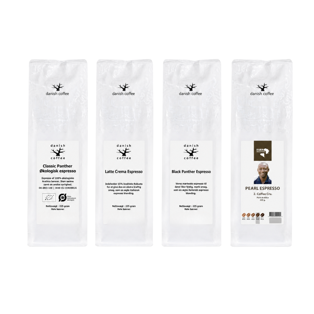 Kaffeagenterne - Friskristet kaffe - Espressopakke 4 x 225 gram - udvalgte espressobønner