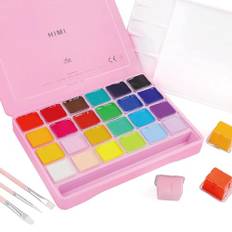 HIMI Gouache Färgkit 24 Färger Giftfria Färger Gelé Kopp Design med Färgborstar Palett Bärbar för Professionella Konstnärer Barn, Rikt Pigment, 30 ml/Kopp