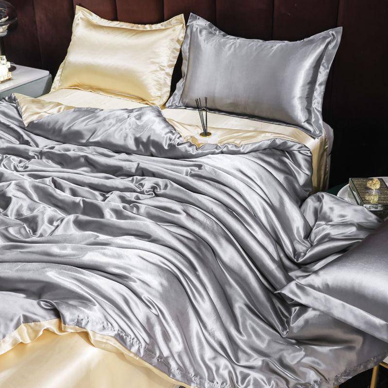 Mulberry Silk Sängkläder Set med påslakan Lakan Örngott Lyx Satin Lakan Enfärgad King Queen Full Twin Size