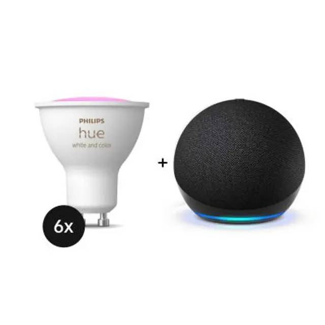 White & Color Ambiance GU10 LED Lampe 400lm - 6er-Set + Echo Dot